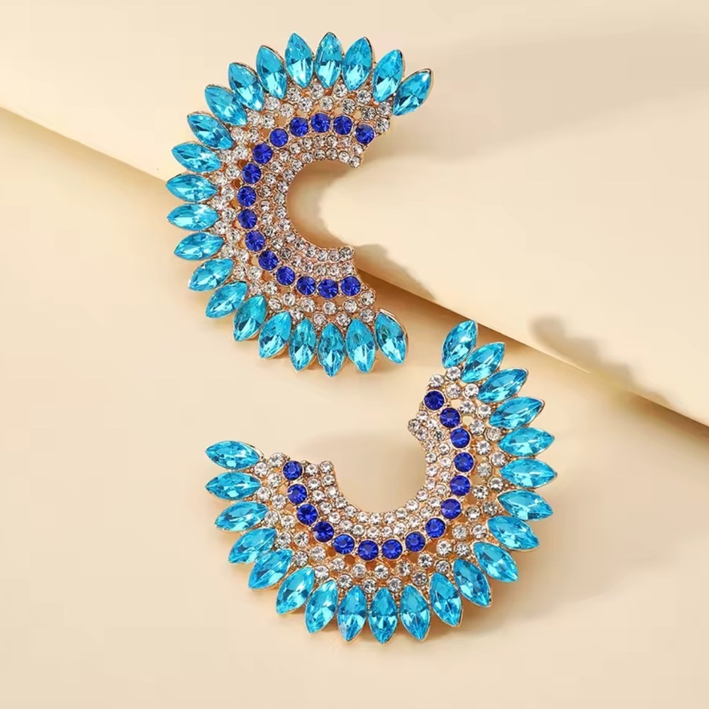 Anthropologie crystal diamonds unique crescent Blue and Statement Earrings
